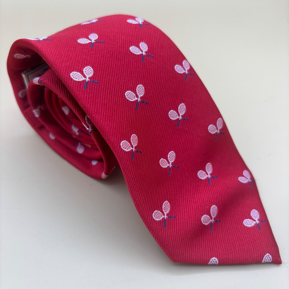 Club Room Mens Red Silk Tennis Racquet Motif Necktie RN121148 Sporty Accessory